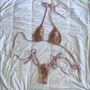 GOLD SEQUIN PINK SPARKLE BIKINI SET